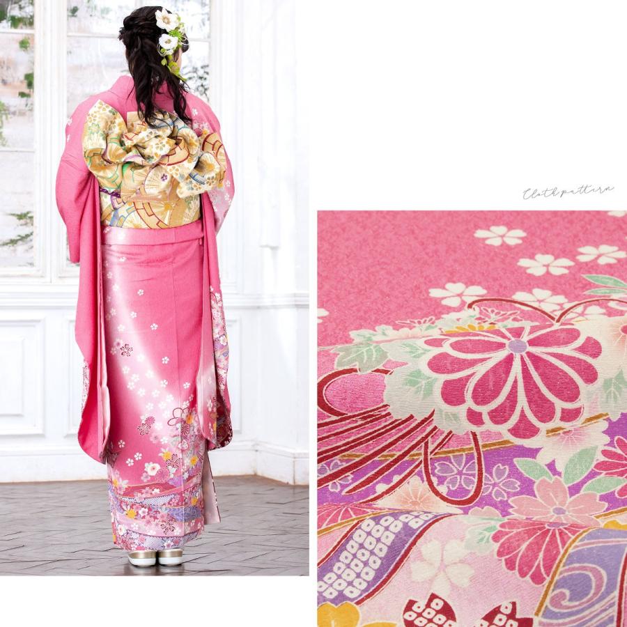 振袖セット 販売 ピンク 金色 ラメ 桜 菊 熨斗 金通し 絵羽柄 正絹