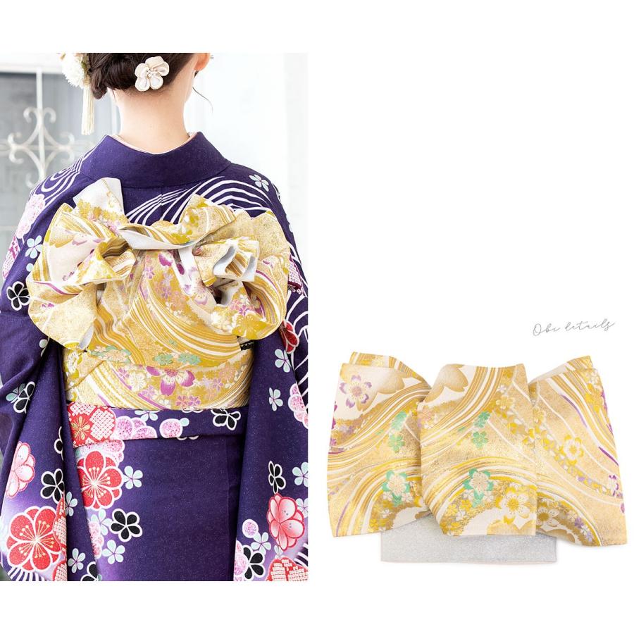 振袖セット 販売 紫系 パープル ラメ 桜 鹿の子 流水 波 金通し 絵羽柄