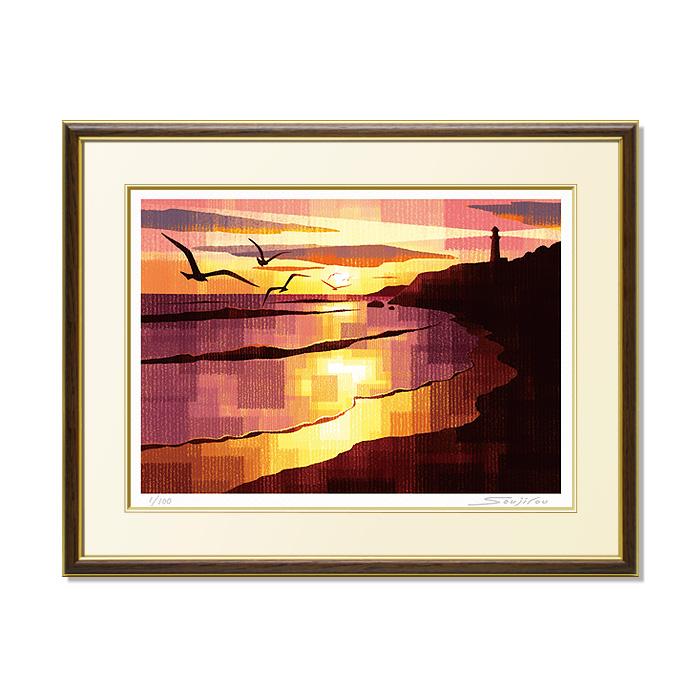 絵画 夕日 和風 壁掛け インテリア 版画 風景画 玄関 おしゃれ 額入り