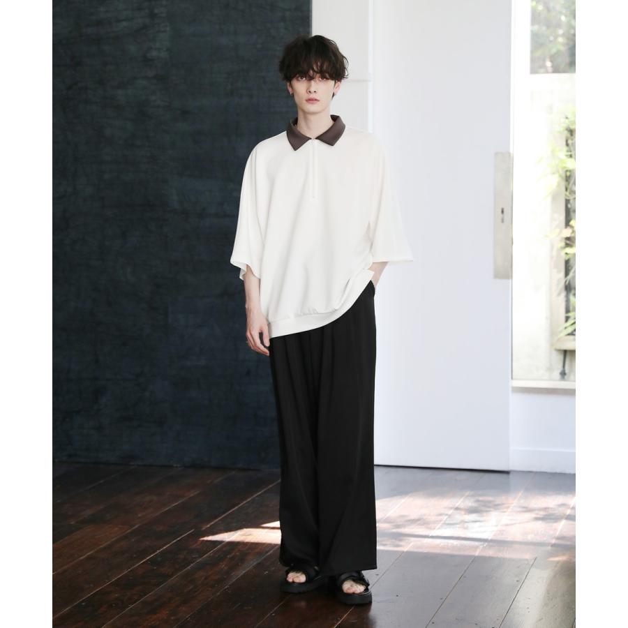 メンズ 襟付き ハーフジップ 半袖 ポンチ ドルマン プルオーバー S M L