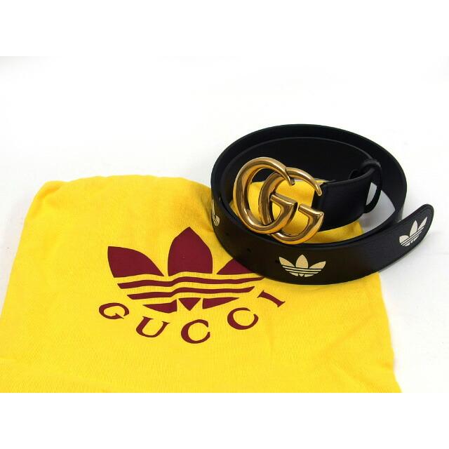 グッチxアディダス コラボ GGマーモント トレフォイルロゴ ベルト 黒