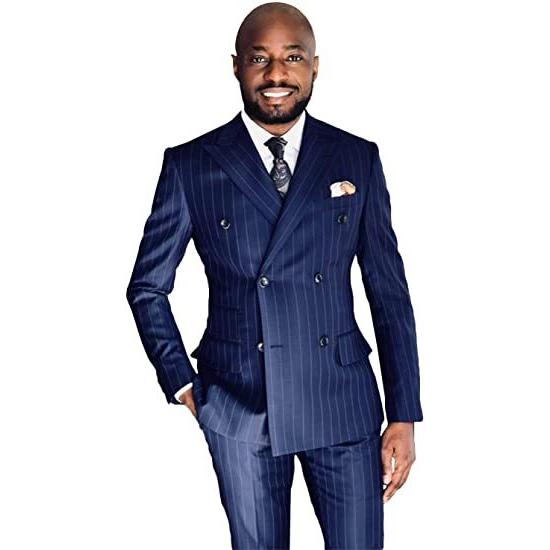 メンズ ストライプ ツーピース ピークラペルスーツ ダブルブレスト