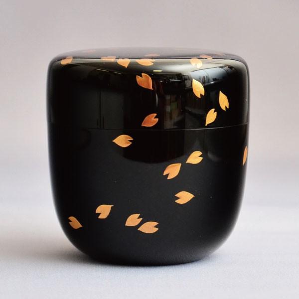 茶道具 棗 中谷秀斎作 即中斎好写 花吹雪蒔絵 内霞 大棗 木製・本漆塗