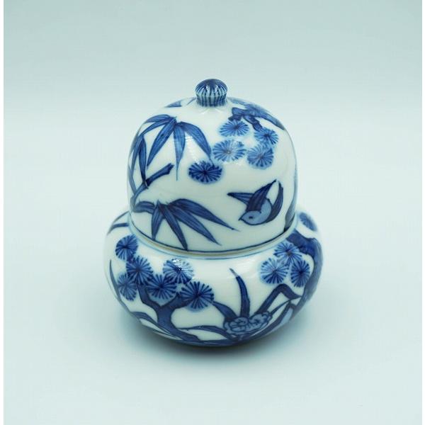 茶道具 香合 瓢香合 染付 花鳥文 西村徳泉 尋牛斎御書付 桐箱 : 新古