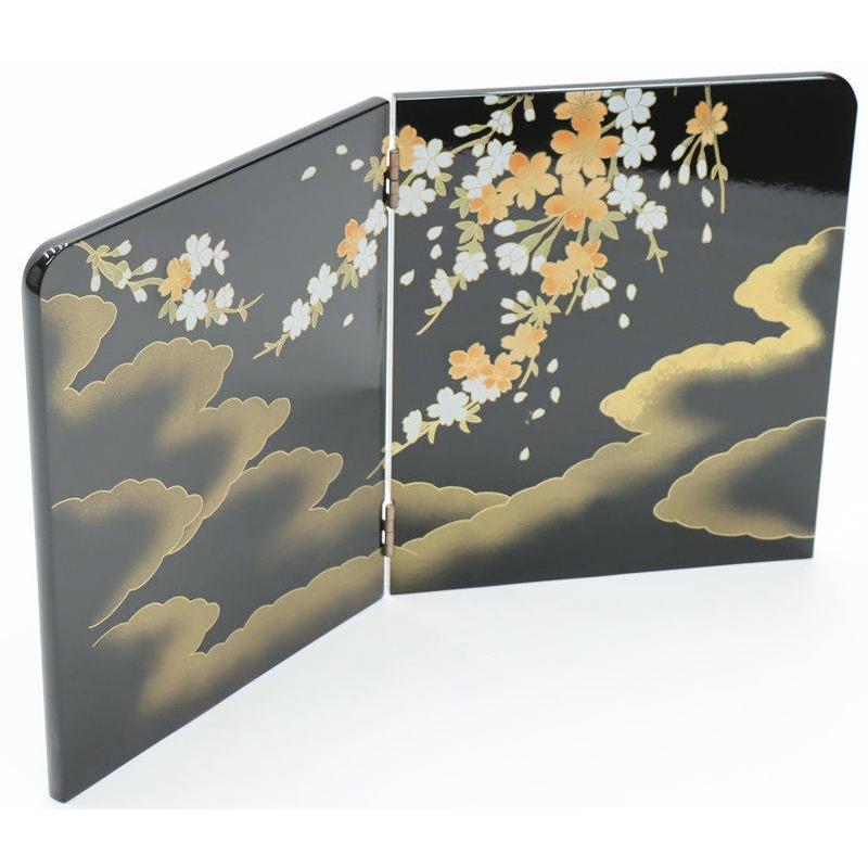 アウトレット品 雛人形 三月屏風 屏風のみ 10号 44A-312(黒)雲に桜 二