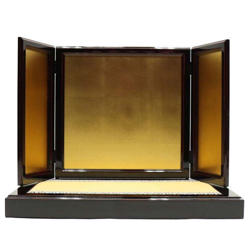 アウトレット品 台屏風セット 15号 三曲金屏風 /畳台 黒春慶塗 24a-ya