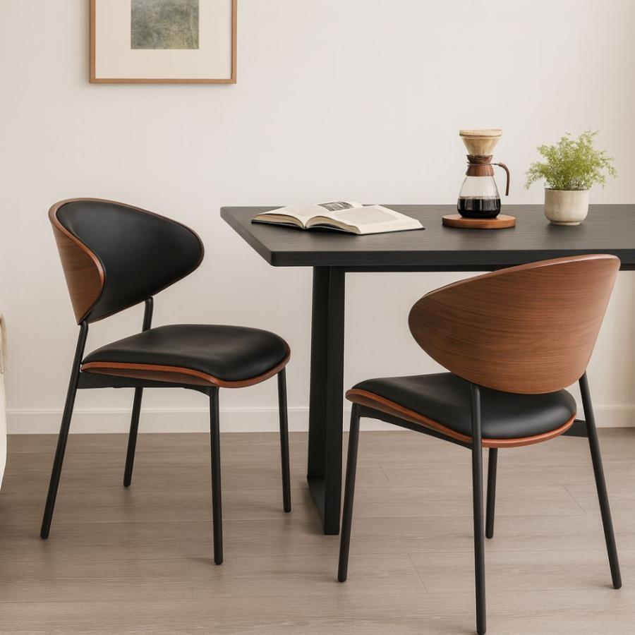 ダイニングチェア 4脚セット PUレザー ウォールナット 北欧モダン 椅子