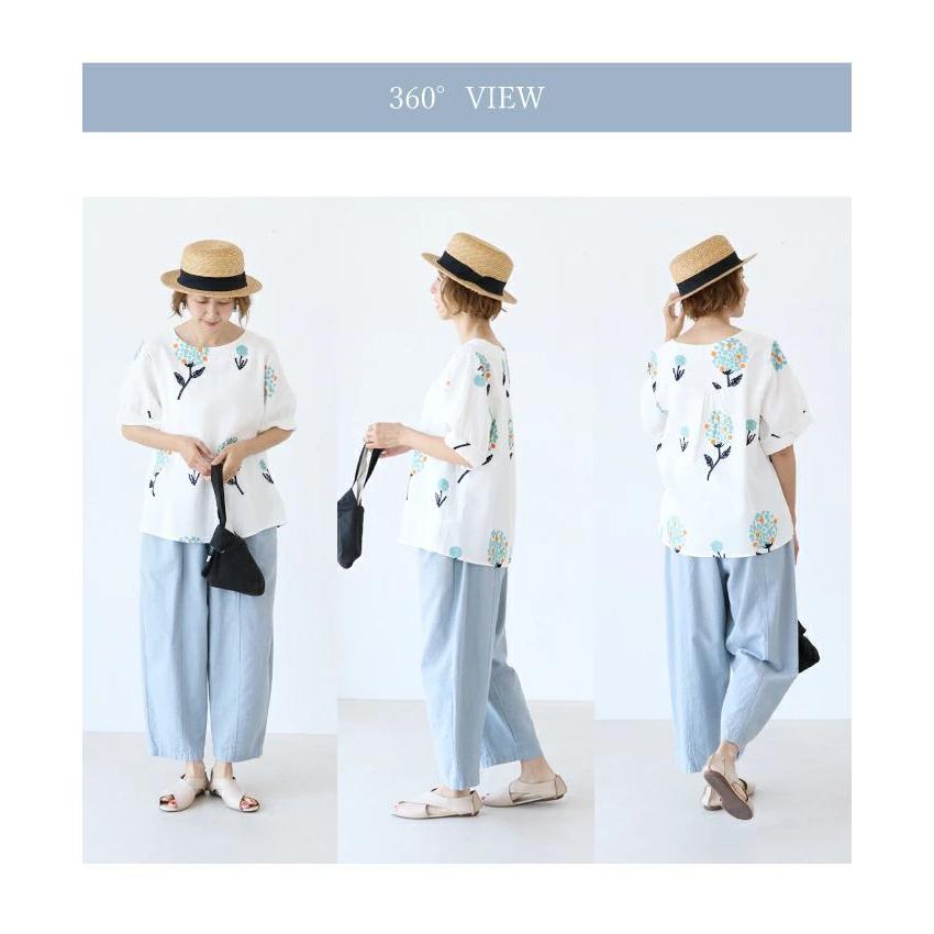 sanpo kuschel（サンポクシェル） 織り生地と花実刺繍トップス