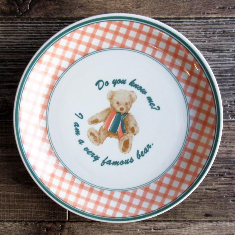 大皿 丸皿 プレート 食器 クマ ギンガムチェック くま柄 韓国食器風