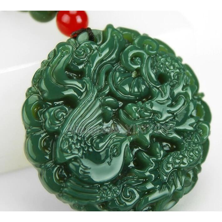 美しい 自然 緑 和田翡翠彫刻 中国ドラゴン フェニックス お守り