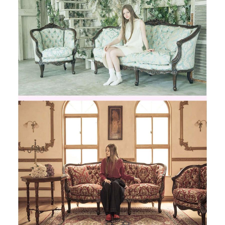 イタリアン ソファ 3人掛け アンティーク ロココ 姫系 猫脚 PUレザー