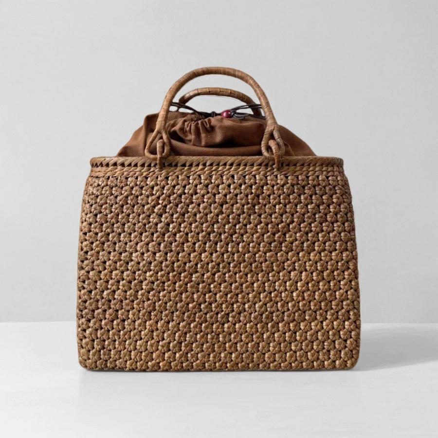 山葡萄 山葡萄かごバッグ 手作り 籠バッグ 小花編み 細ひご 巾着タイプ