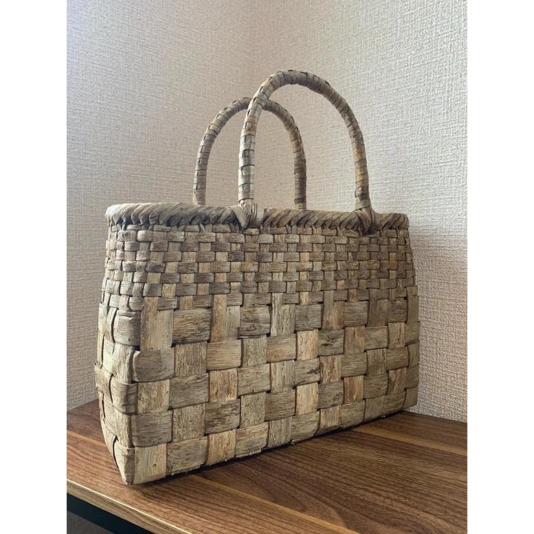 胡桃 くるみかごバッグ 手作り 籠バッグ 市松編み Lサイズ 内布あり