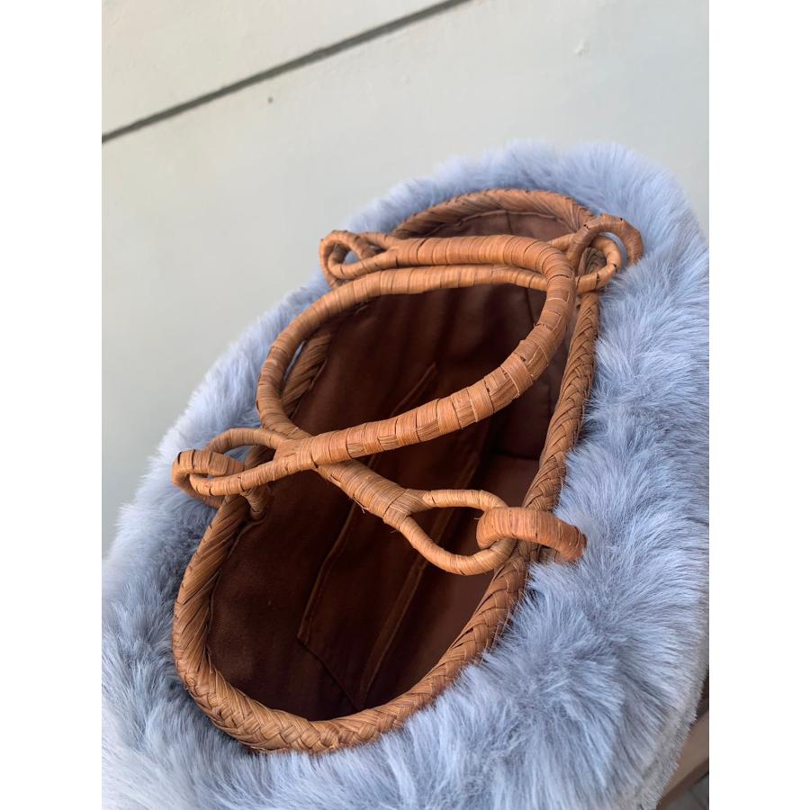 山葡萄かごバッグ 手作り 山葡萄籠バッグ 二重編み 内布あり ファー