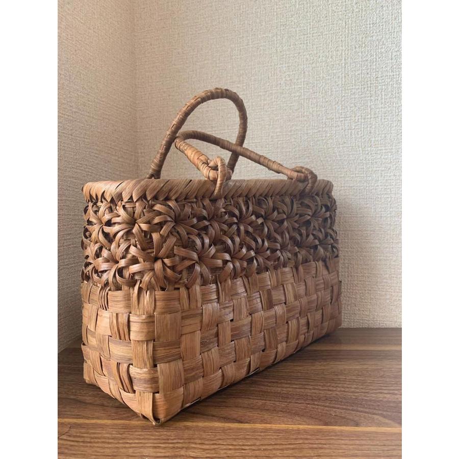 山葡萄 手作り カゴバッグ 内布付き 市松編み、立体花編み : 星凌商店