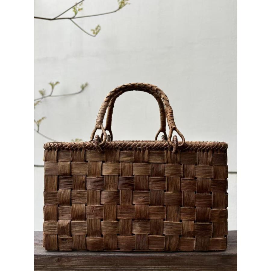 胡桃 胡桃かごバッグ 手作り 籠バッグ 市松編み 内布あり レディース