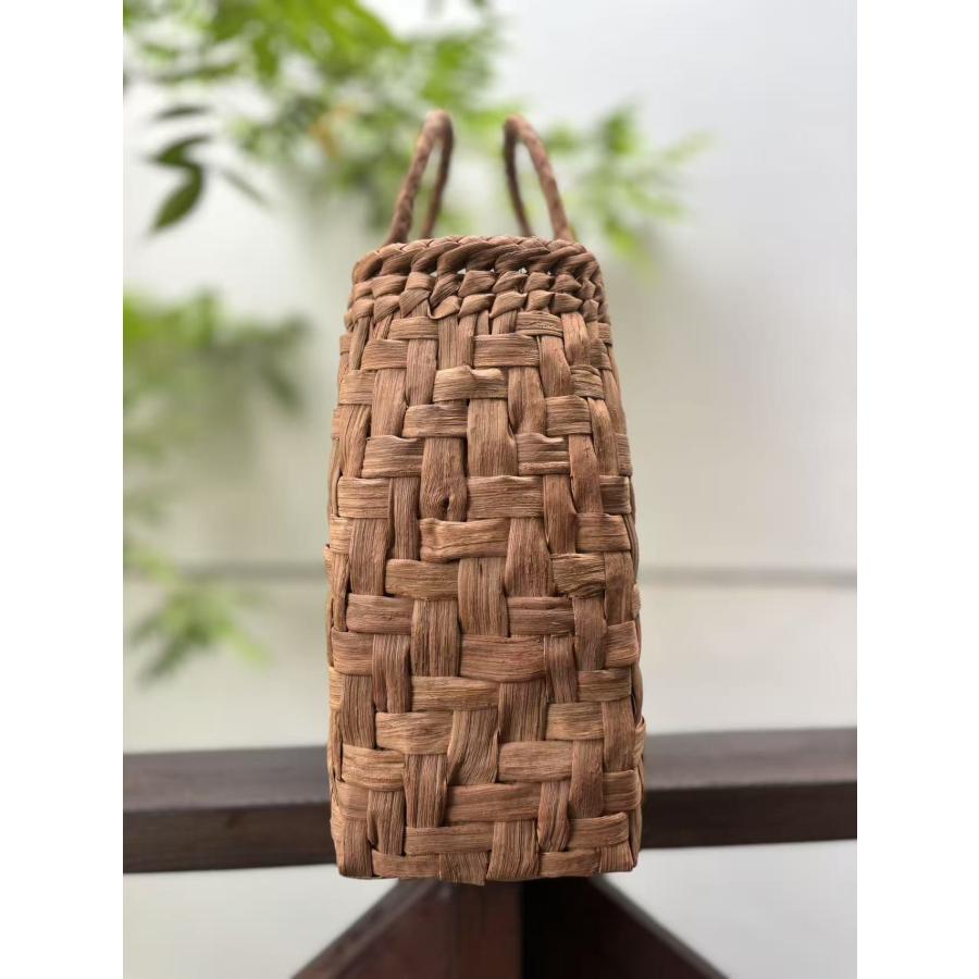 国産山葡萄蔓 手作り かごバッグ 太ひご網代編み 巾着タイプ内布 L