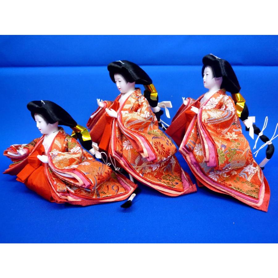 三人官女 女楽人 雛人形 琴 三味線 楽器付き 橙色袿 有職装束 三人官女