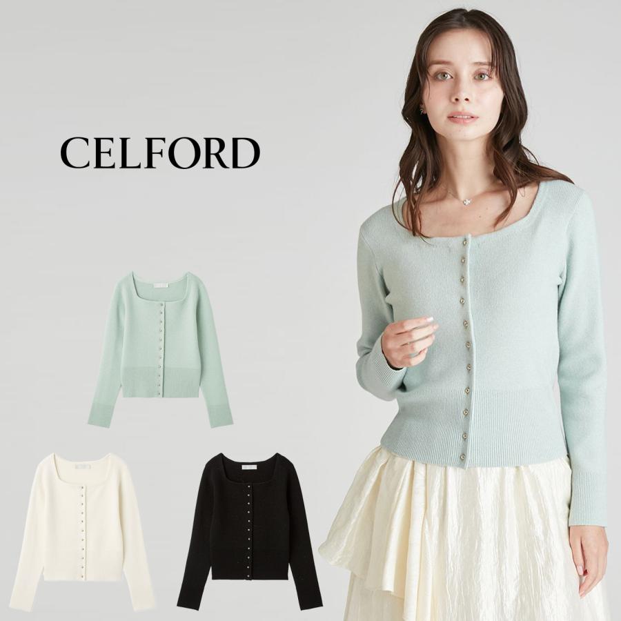 CELFORD（セルフォード） スクエアネックラメニットカーディガン