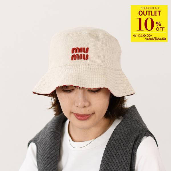 miu miu（ミュウミュウ） 帽子 ストライプリネンブレンド バケット