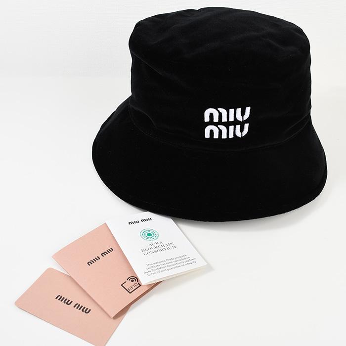 miu miu（ミュウミュウ） ロゴ ベルベットバケットハット 帽子