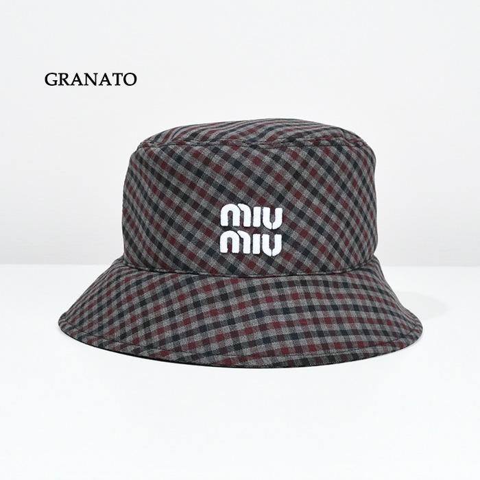 miu miu（ミュウミュウ） 帽子 ハット ギンガムチェック バケット
