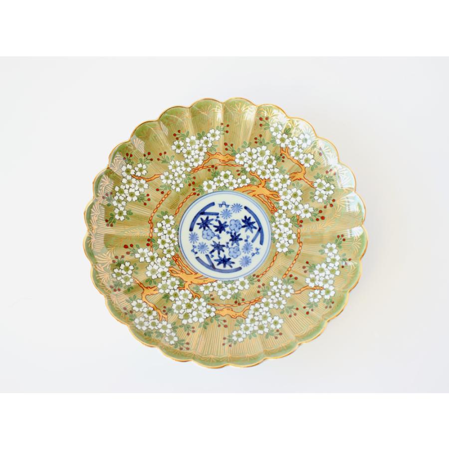 林九郎窯 古伊万里様式 琳派桜樹文 プレート19cm (緑) 波佐見焼 6号