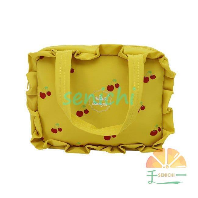 化粧ポーチ ミニバッグ メイクポーチ さくらんぼ柄 持ち手付き