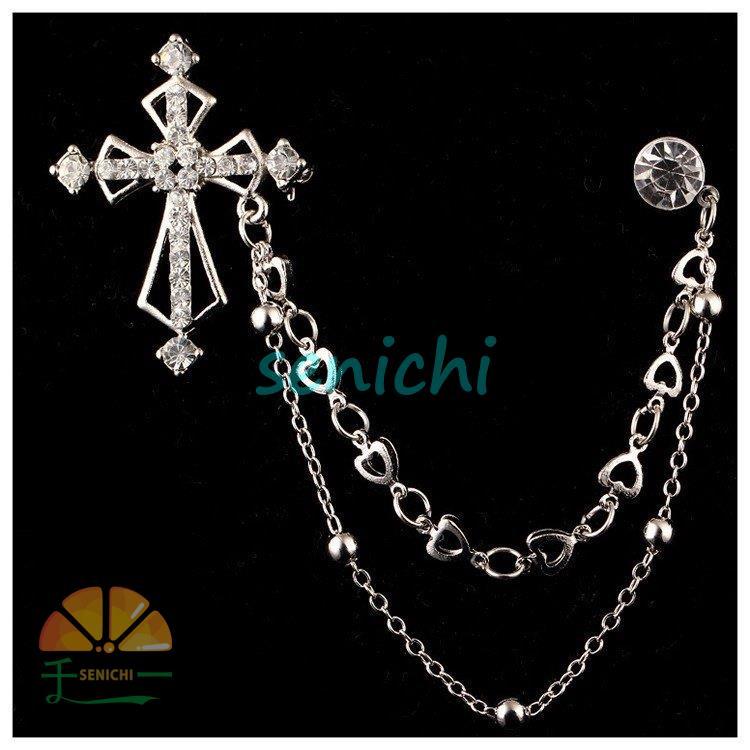 ブローチ スーツブローチ アクセサリー チェーン クロス 十字架 ライン