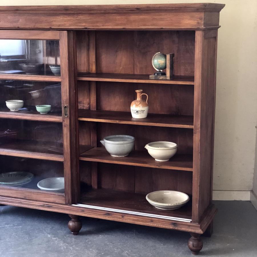 V-590♯W194×D45×H164 特大!アンティークガラスキャビネット チーク材