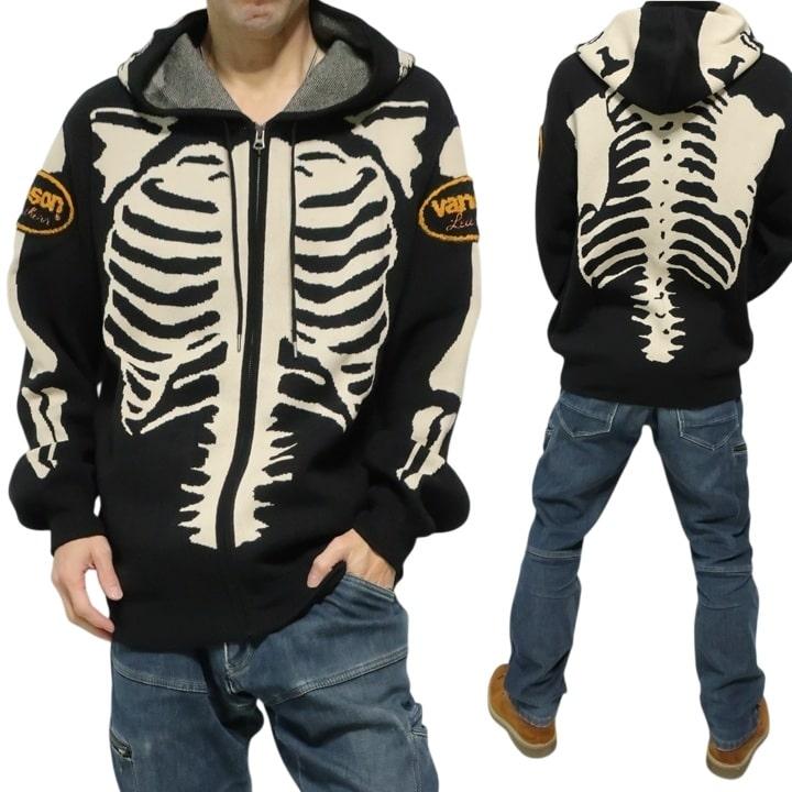 VANSON（バンソン） ジャガードニット セーター スカル/ボーン/ドクロ