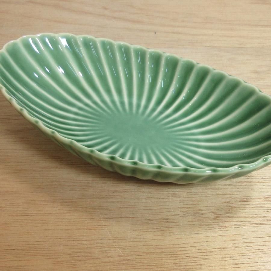 皿 21.5cm楕円皿 オーバル 緑 かすみ おしゃれ 和食器 業務用 美濃焼