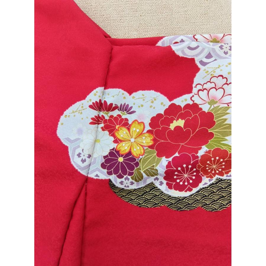 正絹 古典振袖 赤地 桶絞りと京友禅の伝統美 京刺繍と京金箔が輝く逸品