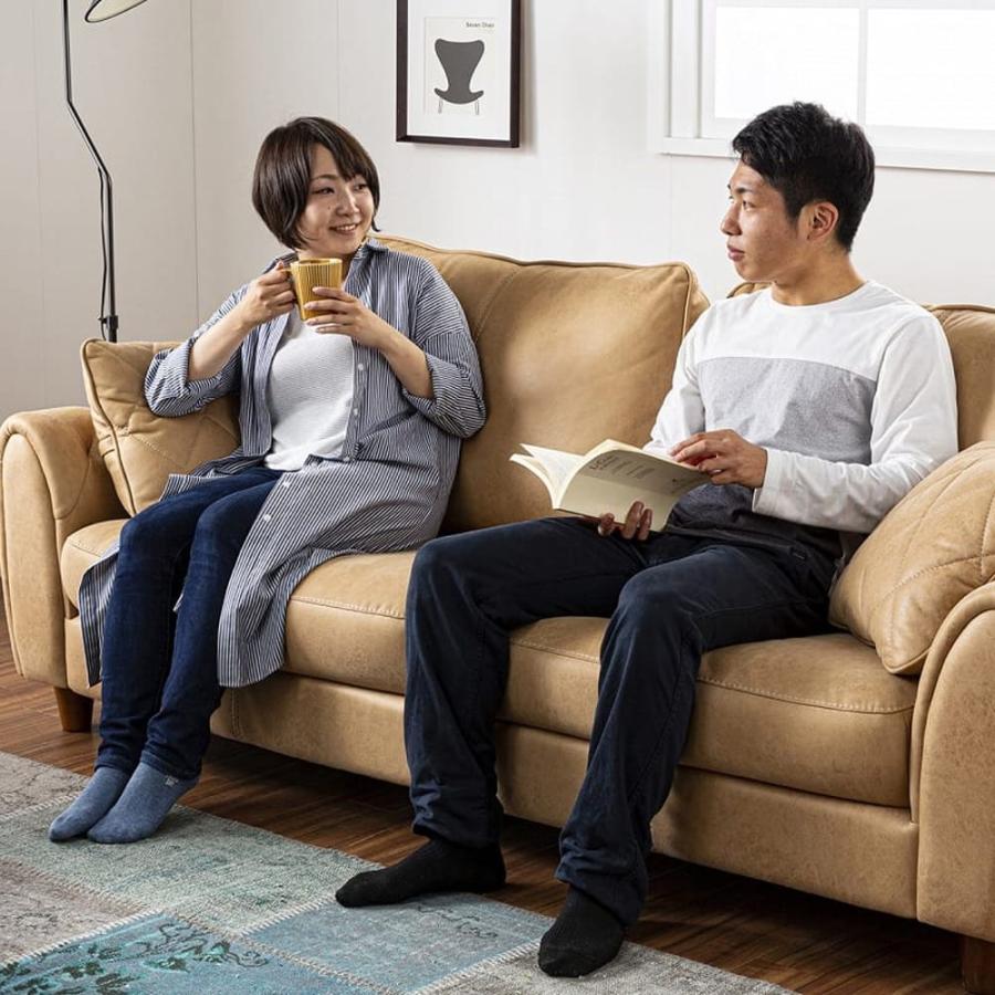 関家具 【レザーテックス】 3人掛けソファ ヘンリー (クラフトベージュ