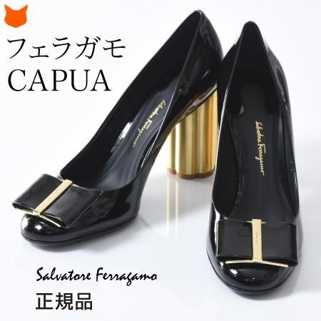 FERRAGAMO（フェラガモ） エナメル パンプス ブラック ゴールド チャン