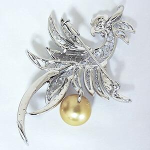 パール ブローチ 鳳凰 フェニックス 不死鳥 ペンダント兼用 南洋白蝶