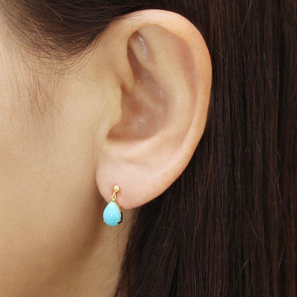 ターコイズ ピアス トルコ石ピアス スタッドピアス ペアシェイプ 涙型