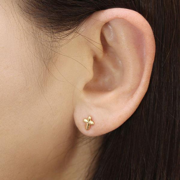 ピアス クロスピアス k18 18k 18金 イエローゴールド スタッドピアス