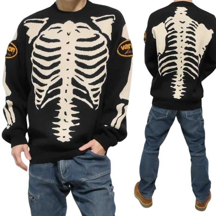 VANSON（バンソン） ジャガードニット セーター スカル/ボーン/ドクロ