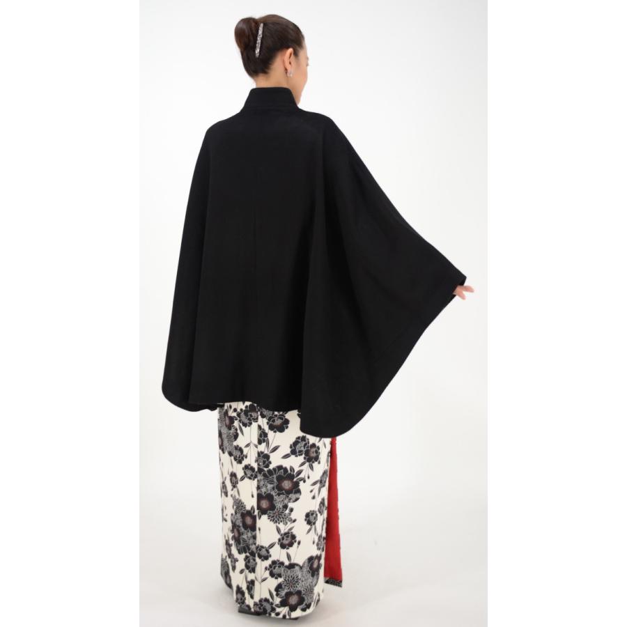 着物 コート 洋装にも 上質ウール 和柄裏地 ポンチョコート ブラック