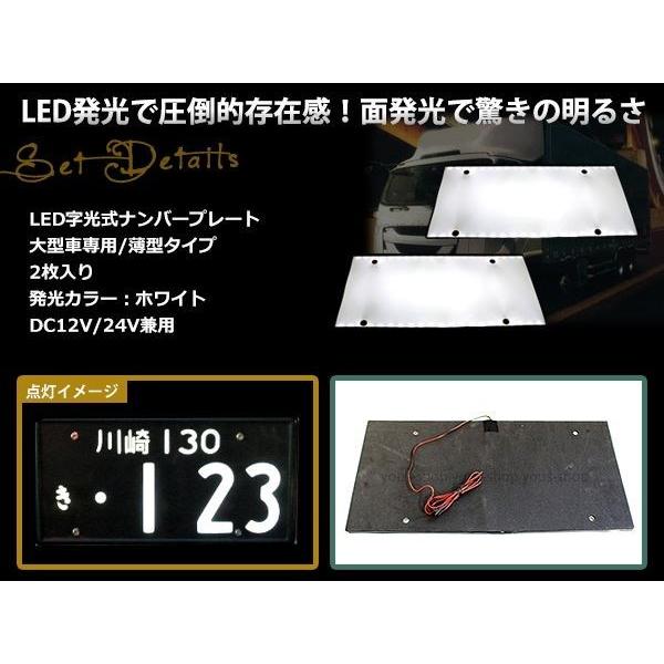 大型 LED 字光式ナンバープレート DC12V/24V兼用 薄型 白 2枚 トラック