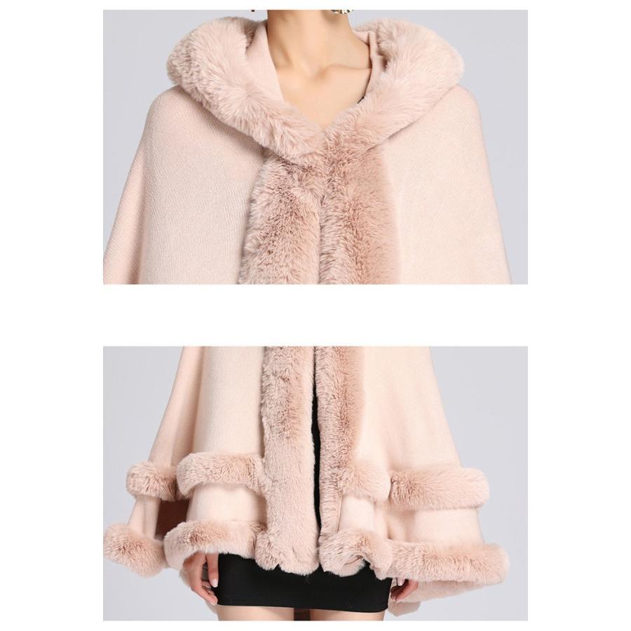 6カラー ケープコートファー付き ポンチョコート ファーコート 肩掛け