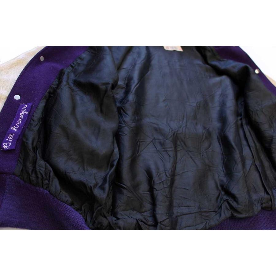 70s DeLONGデロング メルトン ウール 袖革スタジャン 紫×ベージュ 44L