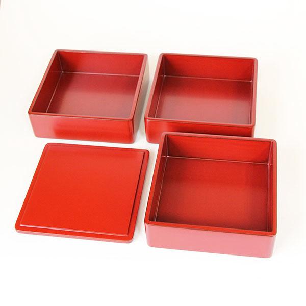 重箱 3段 木製 漆塗り 日本製 古代朱 畠中作 5.5寸 越前漆器 越前塗り