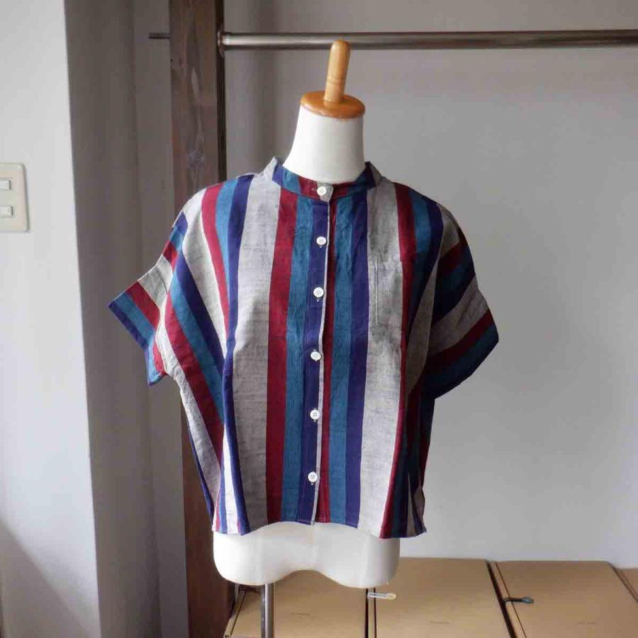 YAMMA ヤンマ 会津木綿スタンドカラーシャツ 半袖 縞 ASC-SH-SD 9