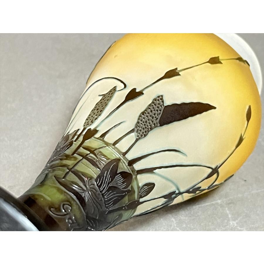 Emile Galle エミール ガレ スイレン 草花文 ガラス細工 花器 花瓶 高