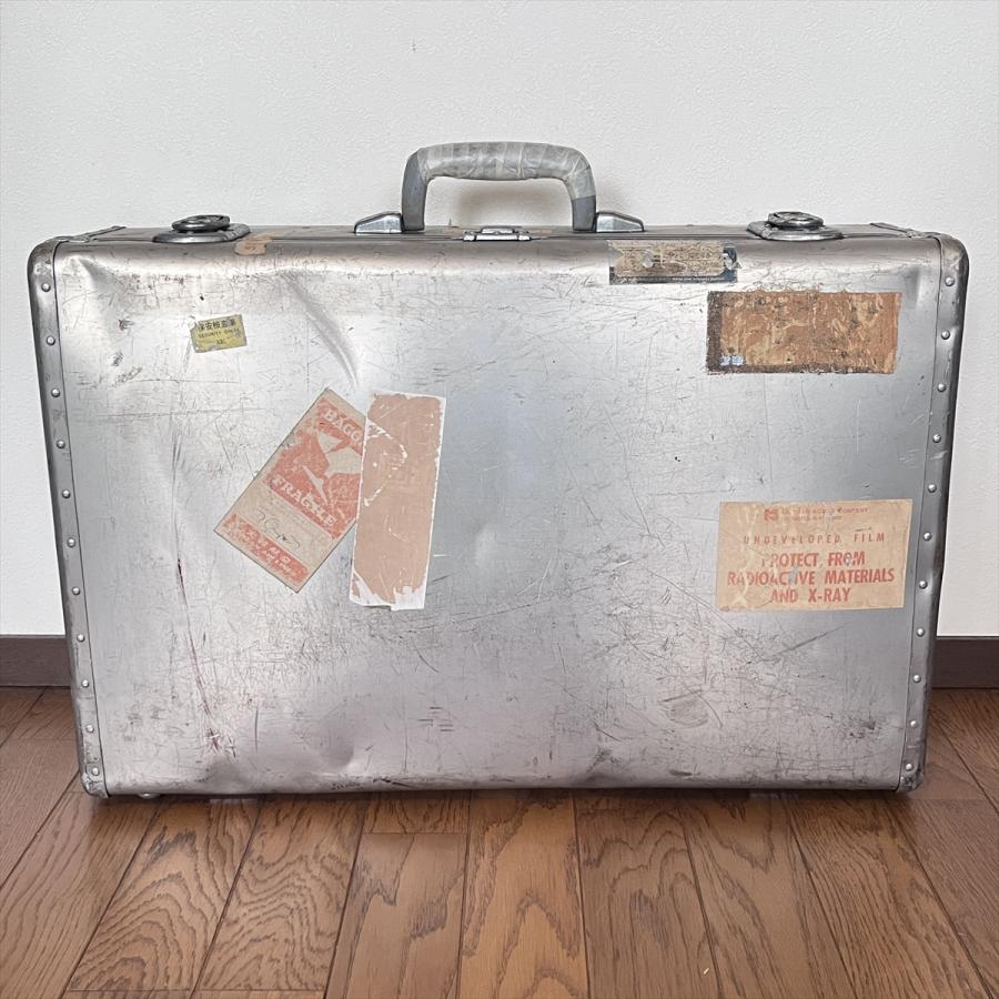 ヴィンテージ 昭和レトロ アルミトランク スーツケース カギ無 : SK