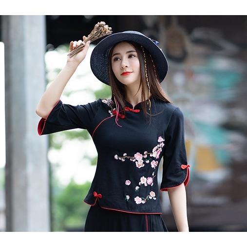 Tシャツ チャイナ トップス レディースTシャツ 太極拳 七分袖 : 香凛