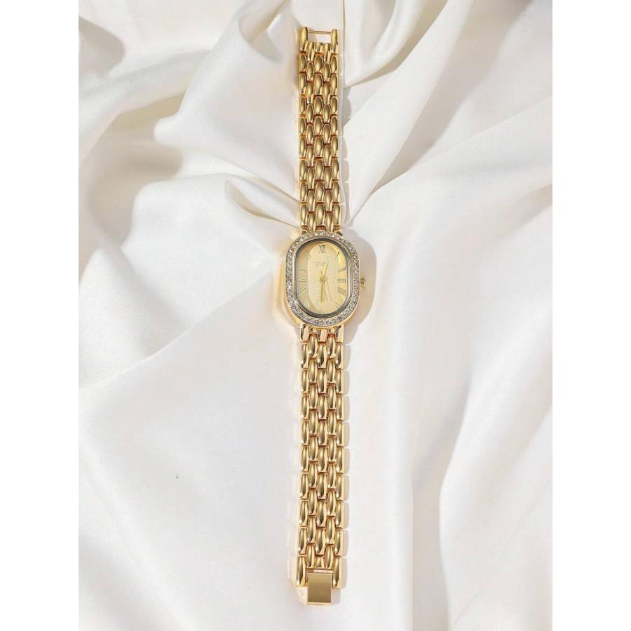 腕時計 レディース クォーツ 1個 オーバルダイヤル ゴールド/シルバー