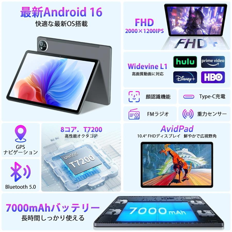 タブレット 本体 Android16 S60 10インチ Wi-Fiモデル 2000*1200 FHD大